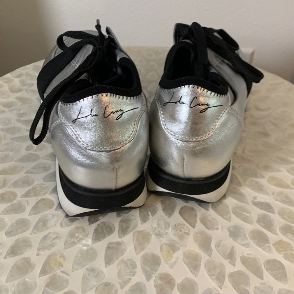 Lola Cruz Silver Lace Up Trainers, Size 38 (US 8)